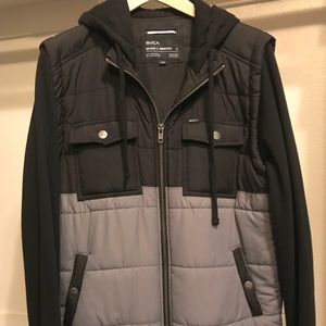 Men’s black and grey hooded RVCA jacket size L